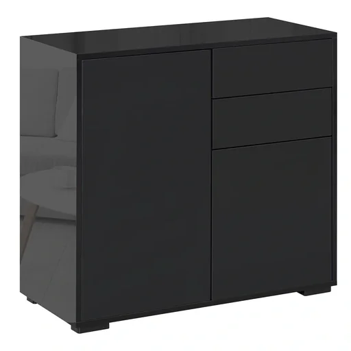 "Freestanding cupboard, storage cupboard, multi-purpose cupboard, filing cabinet, chest of drawers, 2 drawers, 2 doors, E1 chipboard, black, 79 x image"