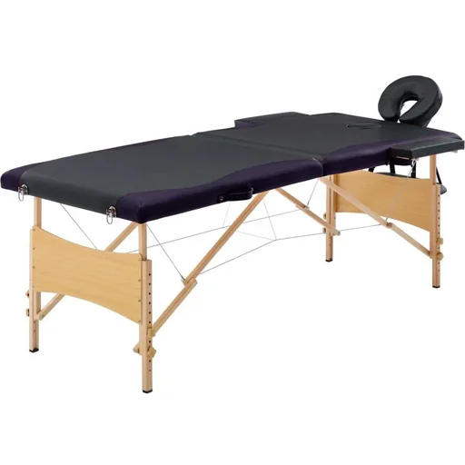 "Foldable massage table 2 zones wood black image"