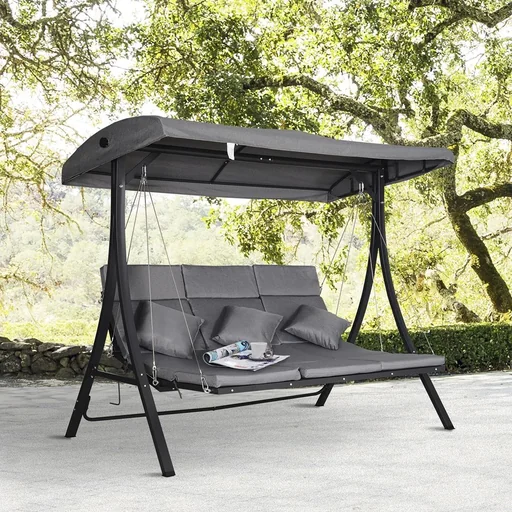 "Hollywood swing, 3-seater garden swing, swing bench, adjustable sunroof, texteline grey 200 x 115 x 168 cm image"