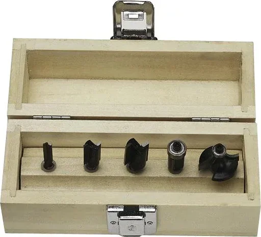 "HM milling cutter set 5 pcs. with 42 mm shaft length in a wooden case image"