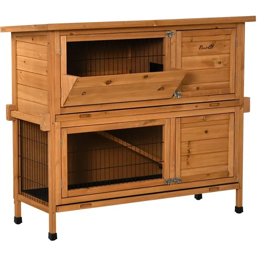 "Rabbit hutch wooden raised floor with asphalt roof steel orange 120 x 50 x 104 cm image"
