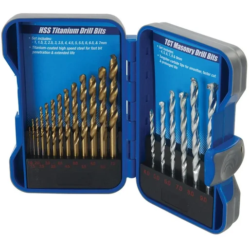 "19-piece titanium-coated HSS drill bit set and TCT concrete drill bit set 1-9 mm image"