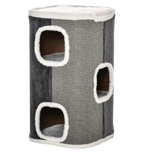 "Cat scratching post cat barrel 3 levels cat tree climbing tree for cats cat furniture chipboard velvety polyester sisal image"