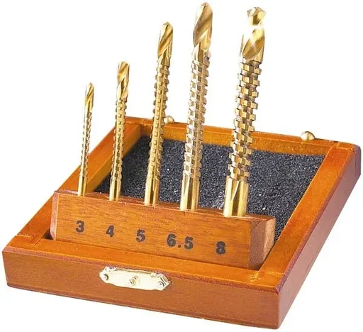 "TIN milling drill set 5-piece in wooden box image"