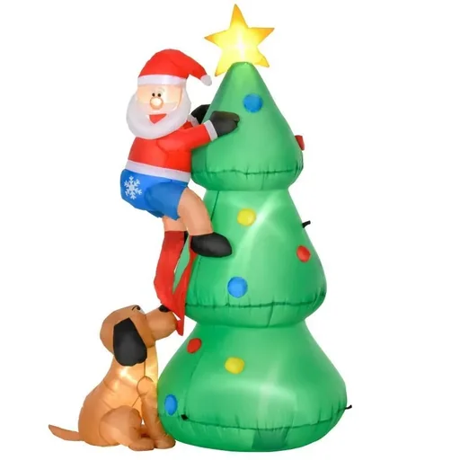 "Inflatable Christmas tree with Santa Claus and the dog 180 cm image"
