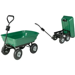 Aanhangwagen met groene kantelbare kunststofbak