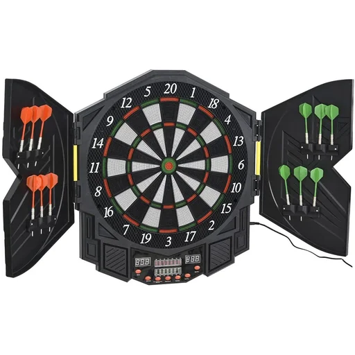 "Electronic dartboard including 12 darts black/white/blue/red image"