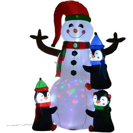 "Inflatable LED snowman with 3 penguins image"