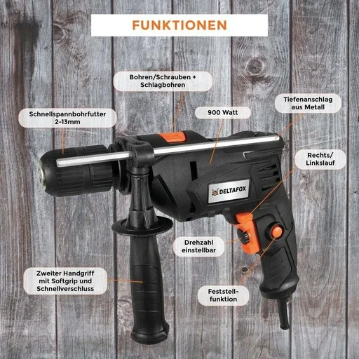 "Deltafox Electric Impact Drill - 900W - DP-EID 9030 image"