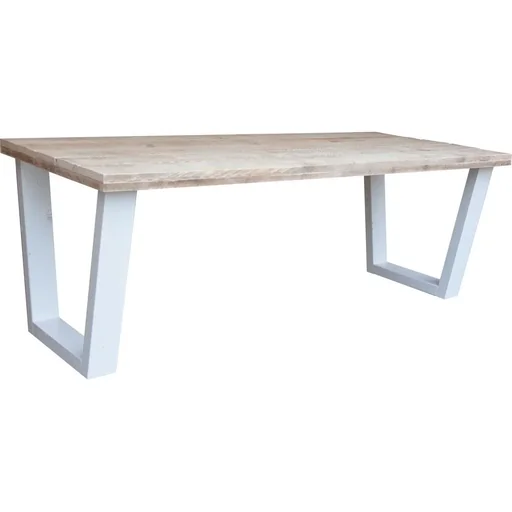 "New York dining table made of scaffolding wood - white image"