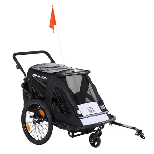 "Child trailer bicycle trailer with storage bag stroller with mesh door flag foldable child trailer 2 in 1 image"