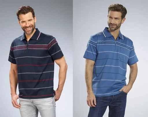 "Striped polo shirt, navy, size M image"