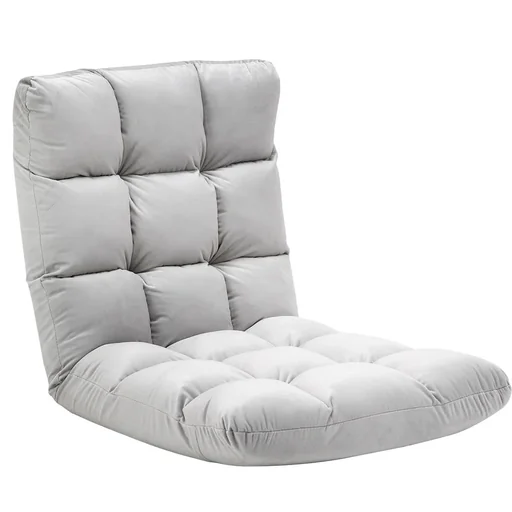 "Floor chair 3-in-1 foldable floor chair with backrest 13 positions adjustable folding lounger seat cushion gray metal image"