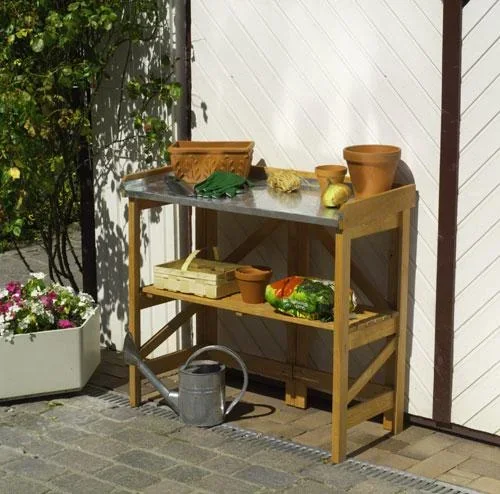 "Foldable planting table with shelf image"