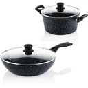 NL Black Marble Cooking Set - Saucepan 24 cm + Wok 30 cm - Black