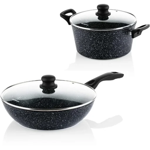 "NL Black Marble Cooking Set - Saucepan 24 cm + Wok 30 cm - Black image"