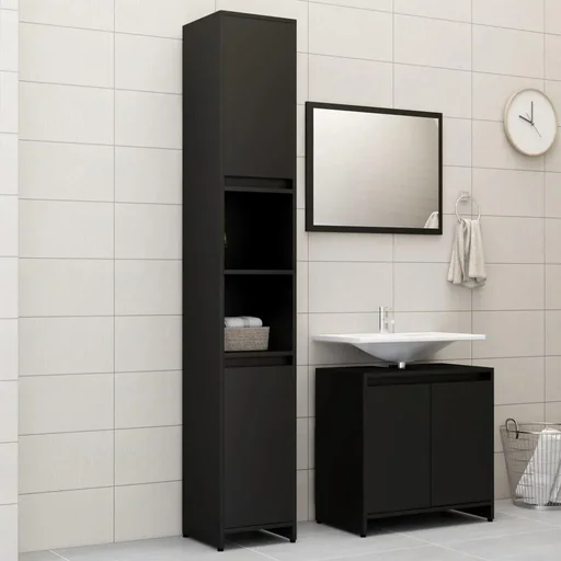 "3-piece bathroom furniture set made of black chipboard image"