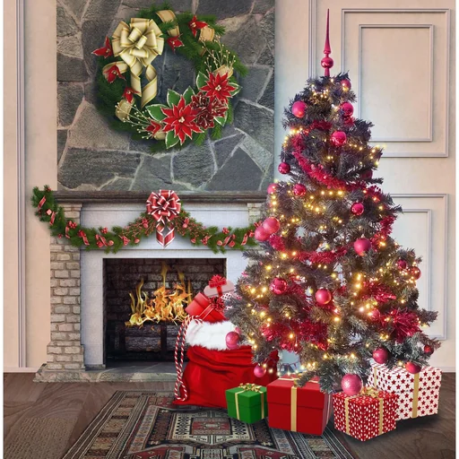 "Black Forest Christmas tree package 180cm red + Christmas balls + Christmas lights + Christmas garland + umbrella image"