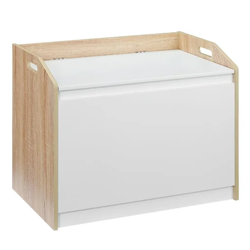 "Bench with storage space 2-in-1 chest bench bedside table storage chest white+natural 62.4 x 40 x 51.5 cm image"