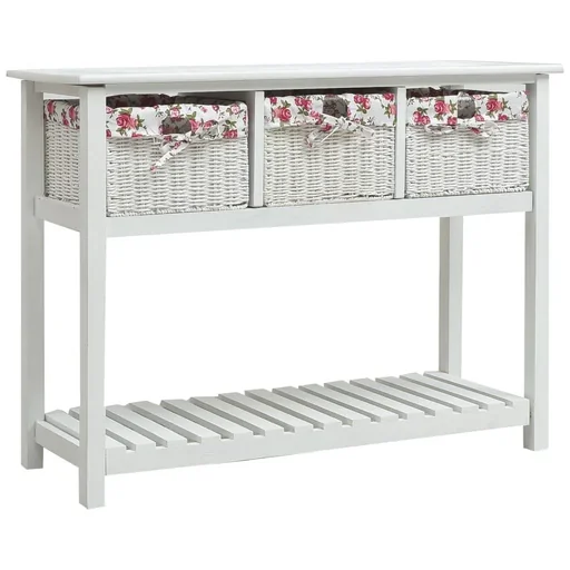 "Wall table with 3 white wooden baskets image"