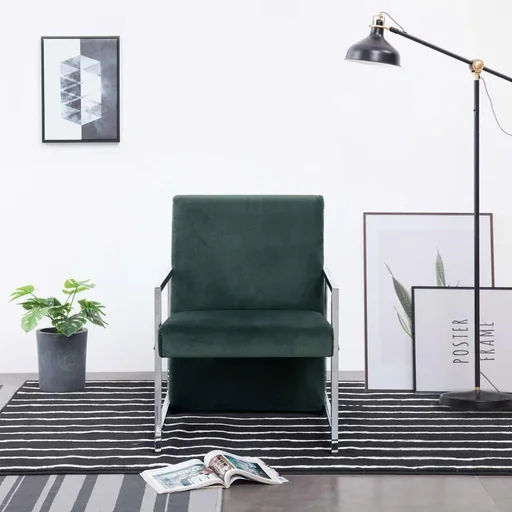 "Armchair with chrome legs velvet dark green image"