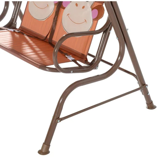 "Children's garden swing double swing swing bench in monkey pattern metal + Oxford fabric brown 115 x 75 x 110 cm image"