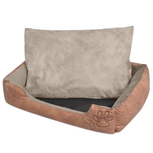 "Dog bed cushion PU leather size L beige image"