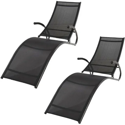 "Pro Garden Lounger -2STUKS - foldable - Garden / Pool / Terrace - Aluminum - 174x59x85 cm - Black image"