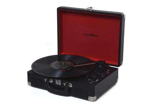 "Suitcase record player with encoding function, AUX-in, Bluetooth, USB in real wood housing image"