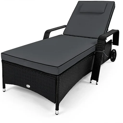 "Polyrattan lounger with adjustable backrest, anthracite WITH cushion image"