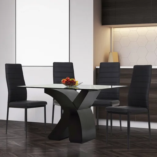 "Set of 4 dining room chairs, kitchen chairs, luxury dining group, upholstered chair, high-back chair, faux leather + metal image"