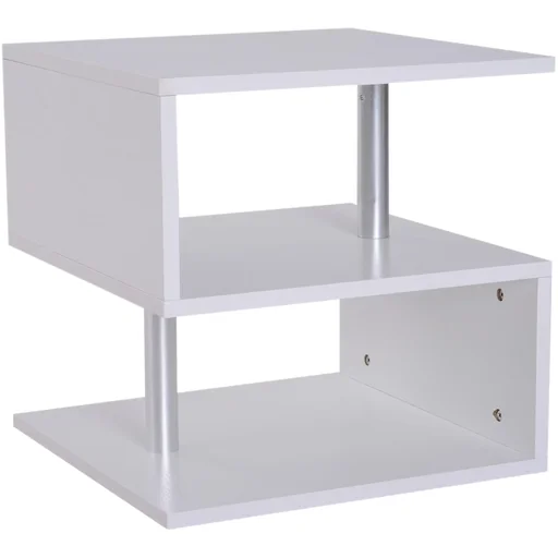 "Side table, coffee table, sofa table, 3 compartments, chipboard + aluminum alloy, white, 48 x 48 x 48 cm image"