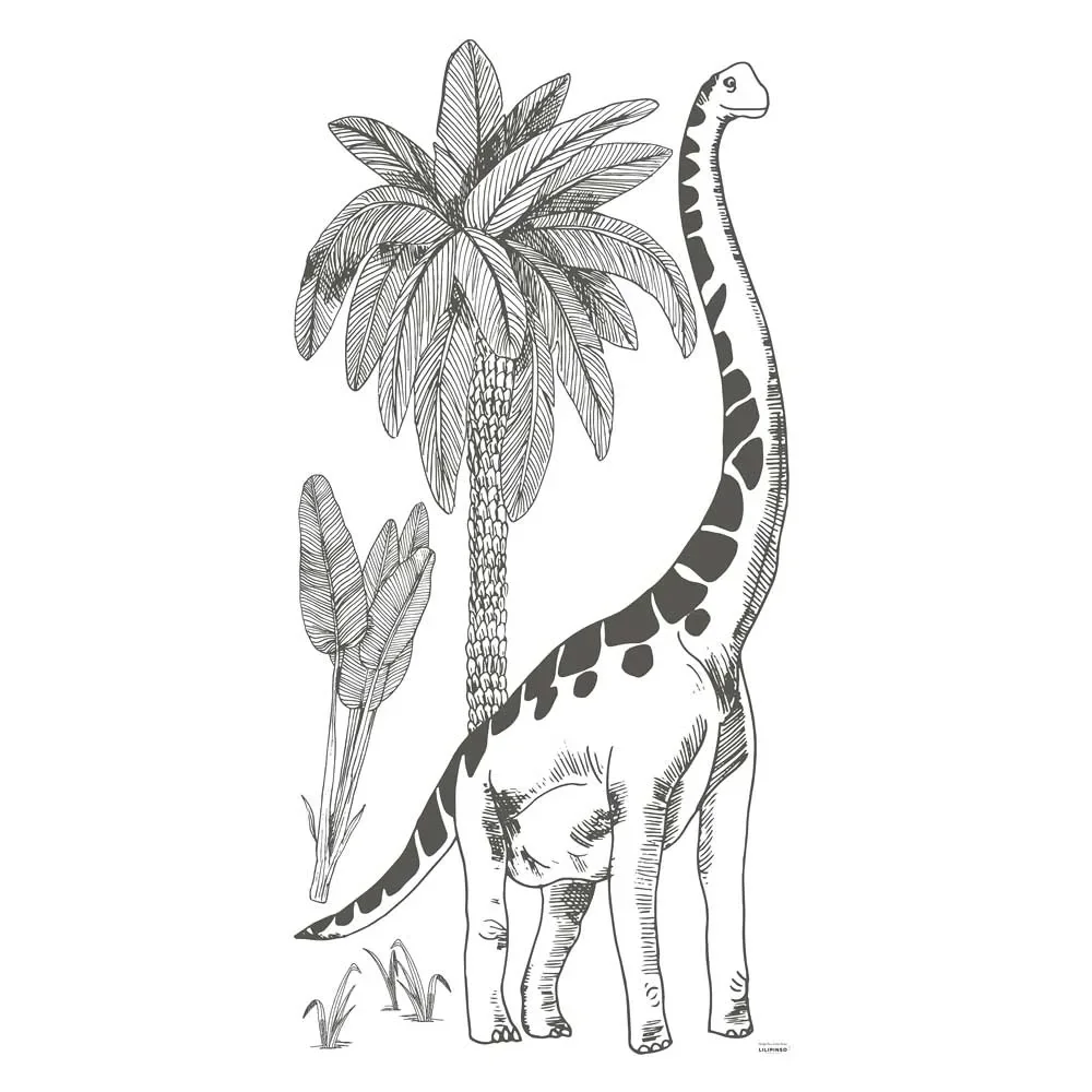"Lilipinso Muursticker XL Brontosaurus met palmbomen grijs image"