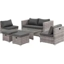 6-piece lounge set in rattan look, metal+polyester, grey