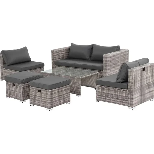 "6-piece lounge set in rattan look, metal+polyester, grey image"
