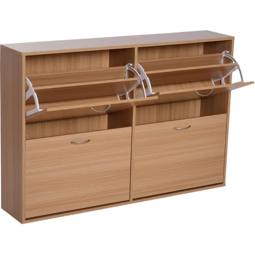 "Shoe tipper shoe cabinet shoe stand shoe rack with 4 flaps 16 24 pairs chipboard natural 120 x 24 x 81 cm image"