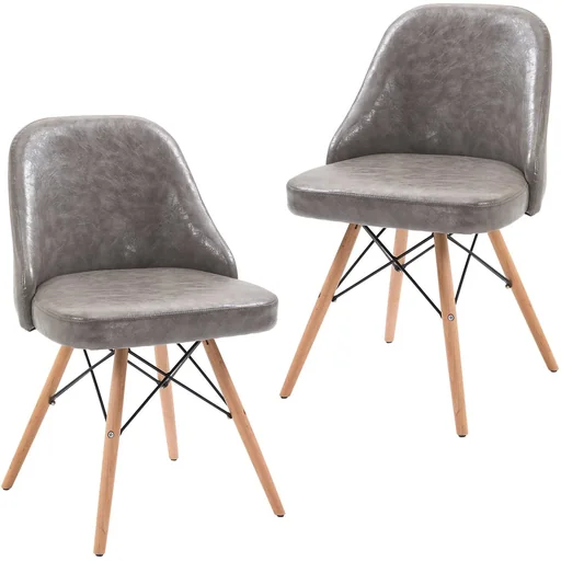 "Set of 2 relax chairs, lounge chairs, upholstered chairs, cocktail chairs, PU + metal + beechwood, grey, 49 x 47.5 x 76 cm image"