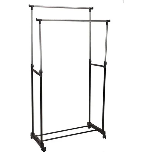 "Storage Solutions Premium Double Clothes Rack - Mobile - Height Adjustable - Stainless Steel image"