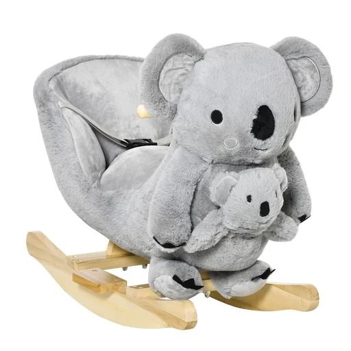 "Rocking horse plush rocking animal baby swing with koala calls toy for 18-36 months koala design plush wood gray image"