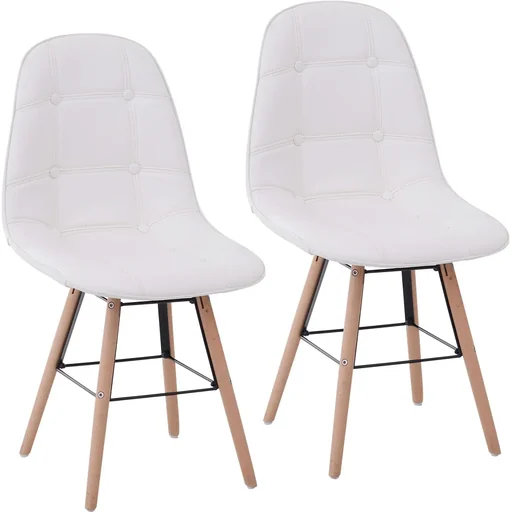 "Set of 2 kitchen chairs, dining room chairs with backrest, upholstered armchair, faux leather, cream white, 50 x 44 x 83 cm image"