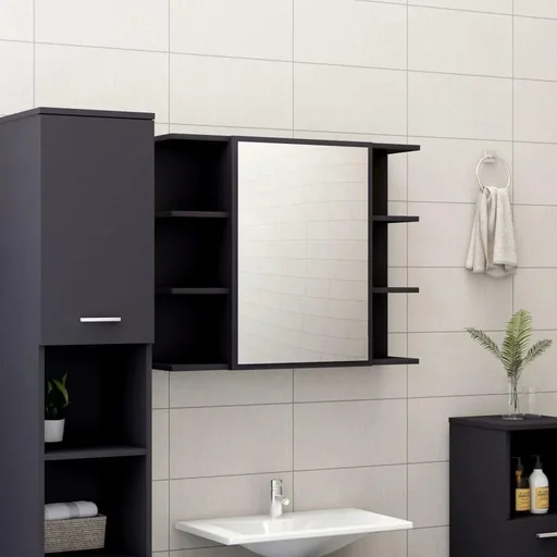 "Bathroom mirror cabinet 80x20.5x64 cm chipboard grey image"