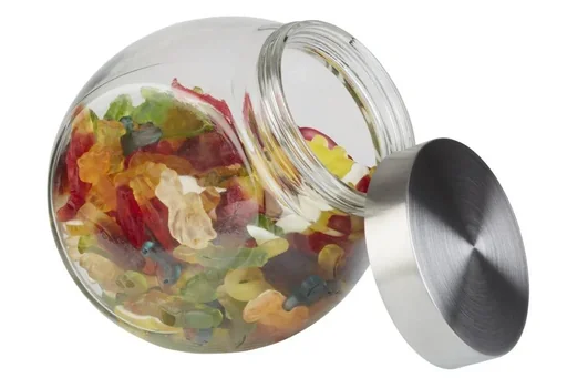 "Storage jar - candy jar in glass ball look and a screw lid made of stainless steel - aroma-tight due to screw lid image"