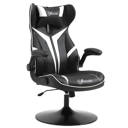 "Gaming chair ergonomic computer chair with rocking function swivel chair height adjustable steel black+white 67 x 75 x 106-11 image"
