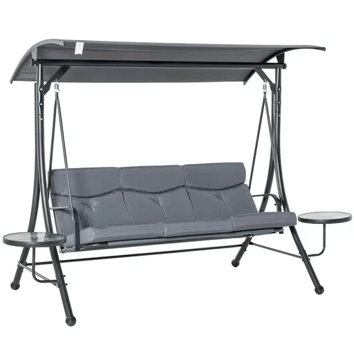 "Hollywood swing 3-seater garden swing swing bench with adjustable sunroof tea table steel polyester grey+black image"