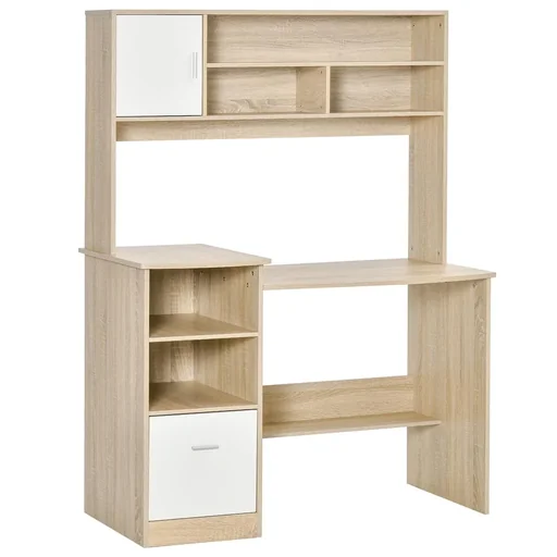 "Desk computer table with bookcase home office oak white chipboard 120 x 60 x 160 cm office table drawer and A image"