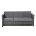 Poly-Rattan Sofa with Cushions 3-Seater Garden Lounge Sofa Metal Polyester Grey 185 x 70 x 80 cm