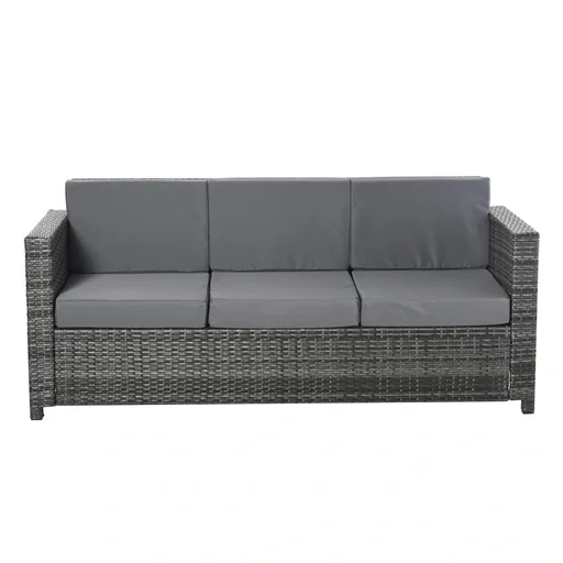 "Poly-Rattan Sofa with Cushions 3-Seater Garden Lounge Sofa Metal Polyester Grey 185 x 70 x 80 cm image"