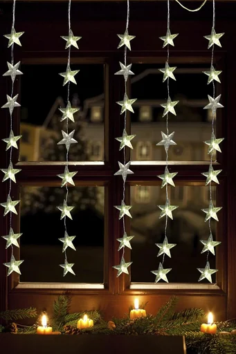 "Light curtain with star ornaments and 40 warm white LEDs image"