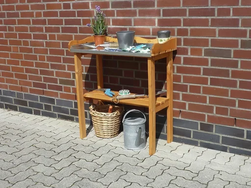 "Planting table with galvanized work surface image"