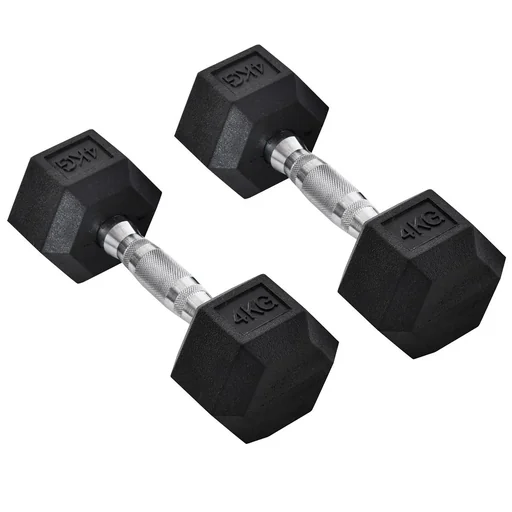 "Set of 2 rubber dumbbells 4 kg fitness dumbbell dumbbell for training room office hexagonal shape metal rubber black image"